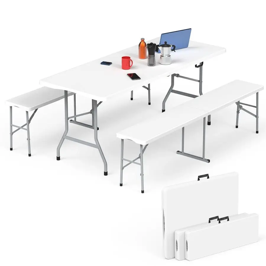 

Складной стол, набор столов для пикника, 6-футовый походный стол с 2 скамейками, портативная складная мебель для использования в помещении на открытом воздухе для работы Meetin