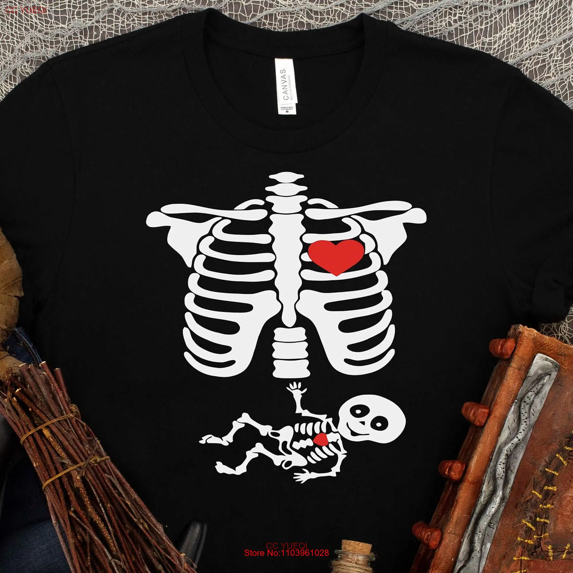 Halloween Pregnancy Skeleton Baby T Shirt Pregnant Costume For Women long or short sleeves