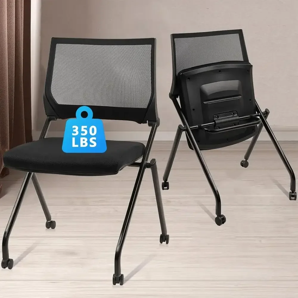 Stackable Ergonomic Conference Room Chairs with Lumbar Support and Wheels for Office, School, and Training Rooms - Black (2 Pack