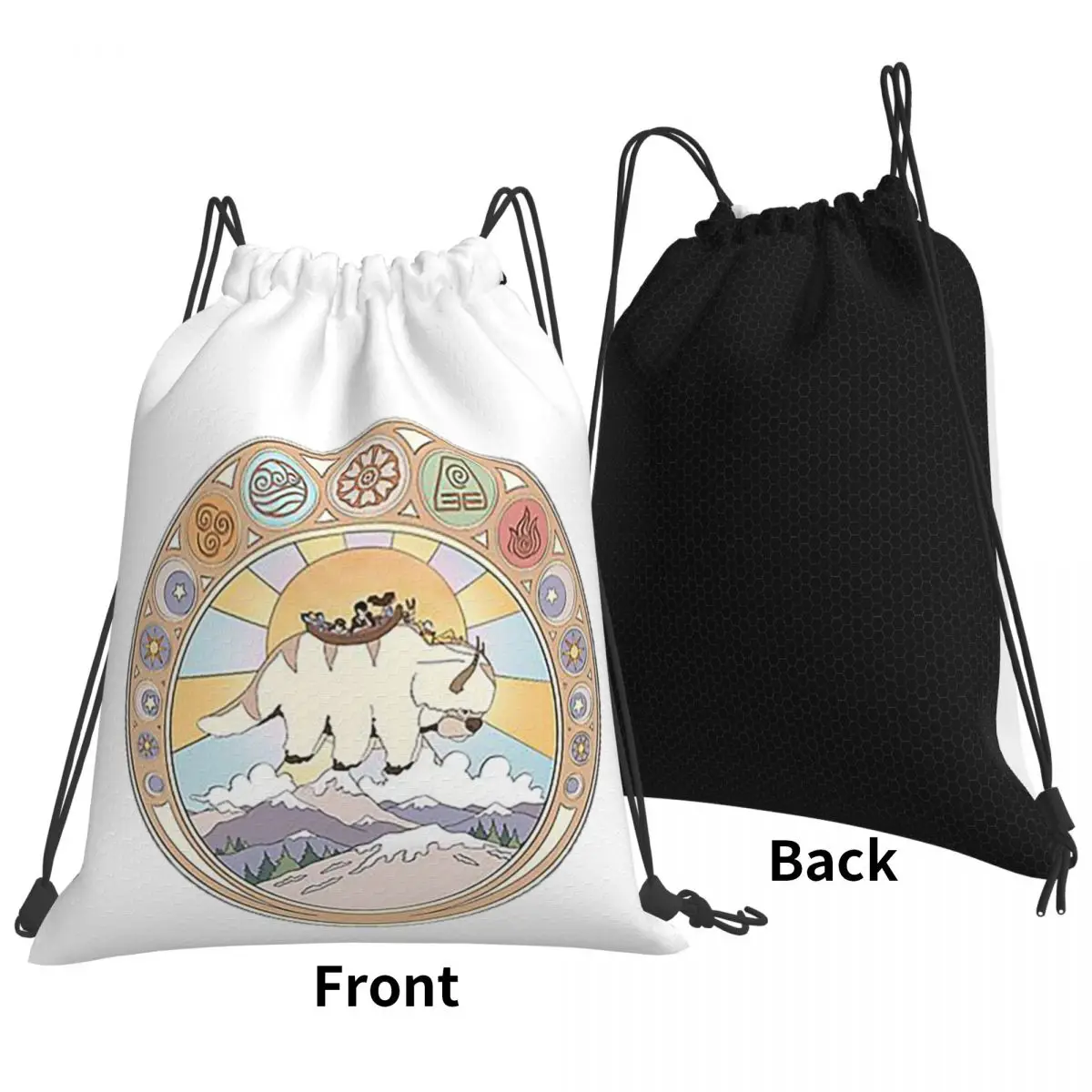 Team Avatar And Elements Design Backpacks Portable Drawstring Bundle Pocket Sports Bag Book Bags for Man Woman Students