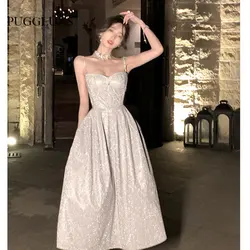 Sexy Silver Gray Suspender Evening Dress 2023 Women New Long And Short Style Dresses Girl Birthday Dress Quinceanera Prom Dress