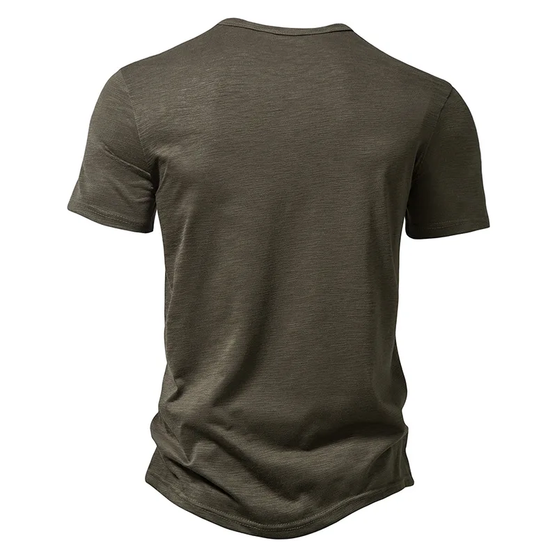 Henley-Kragen Sommer Herren Casual Einfarbiges Kurzarm-T-Shirt für Männer Polo Herren Hochwertige Herren-T-Shirts – Detail 7