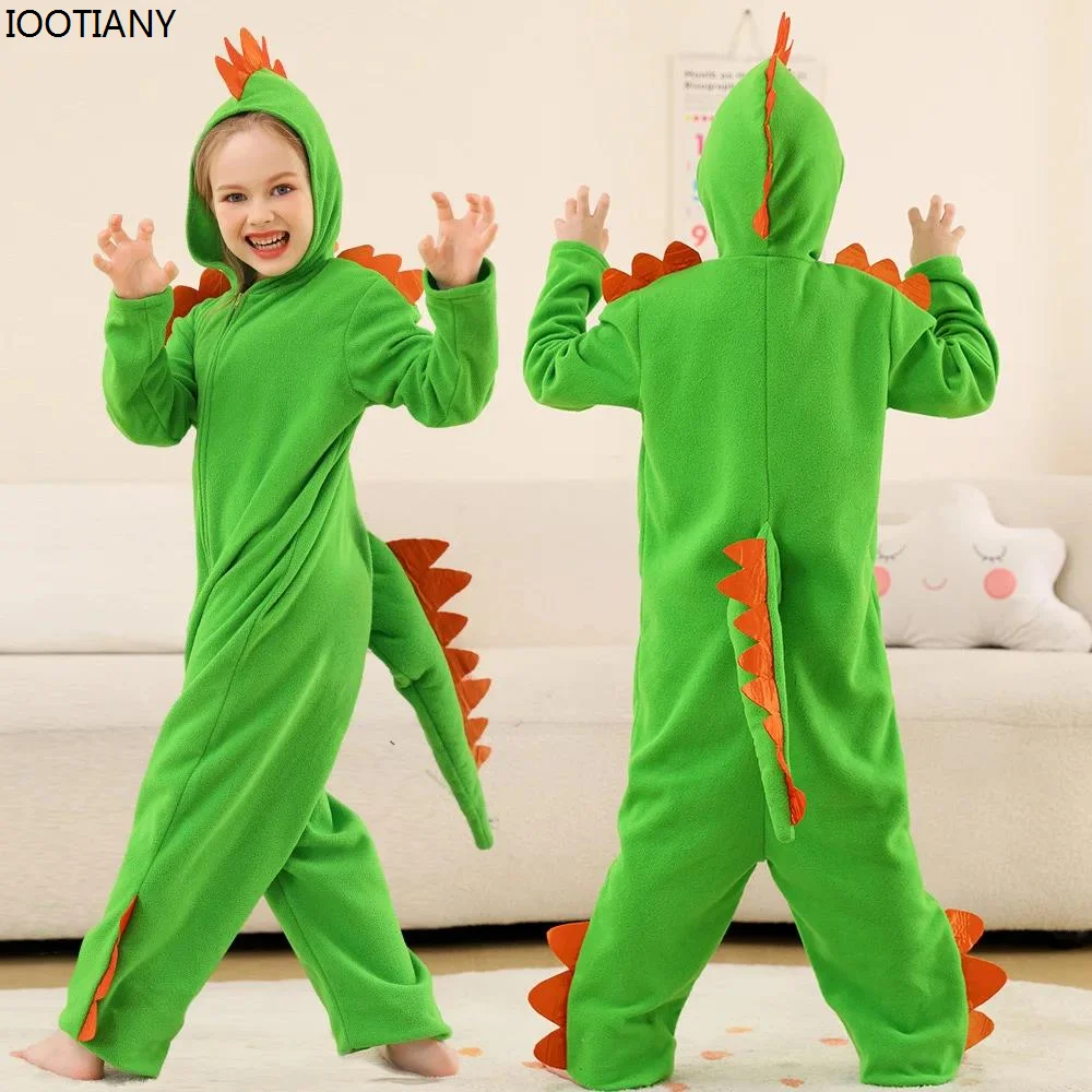 

Cute Children Halloween Animal Onesie Boys Green Dinosaur Home Clothes Role Playing Costume Carnival Party Stage Performance Set