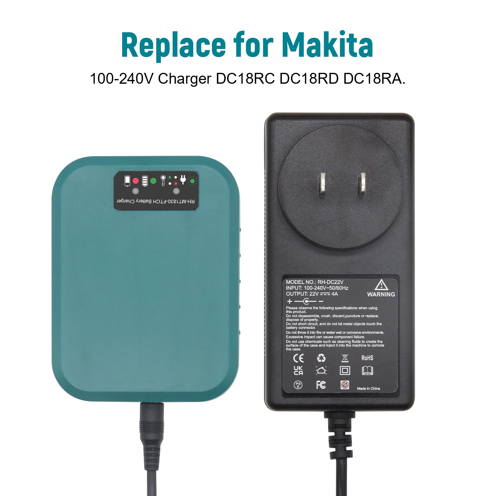 14.4V-18V Li-ion Battery Charger For Makita BL1830 Replacement, For BL1840 BL1850 BL1860 Split Charger,Portable Compact Charger