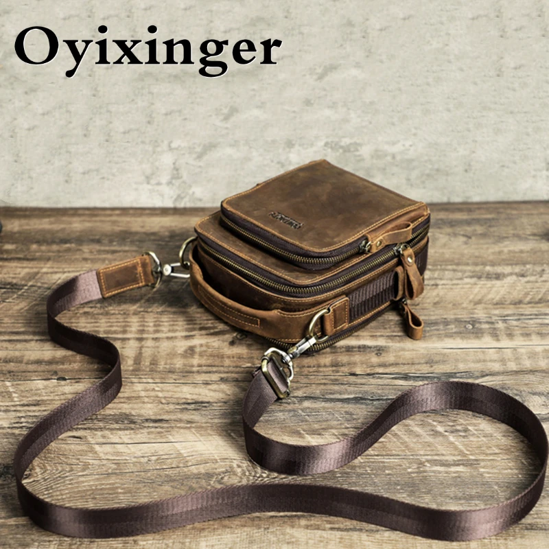 OYIXINGER 2024 New Genuine Leather Shoulder Bag For Men Luxury Designer Handbag For 8.3\'\' IPAD Small Satchel Mens Cross Body Bag