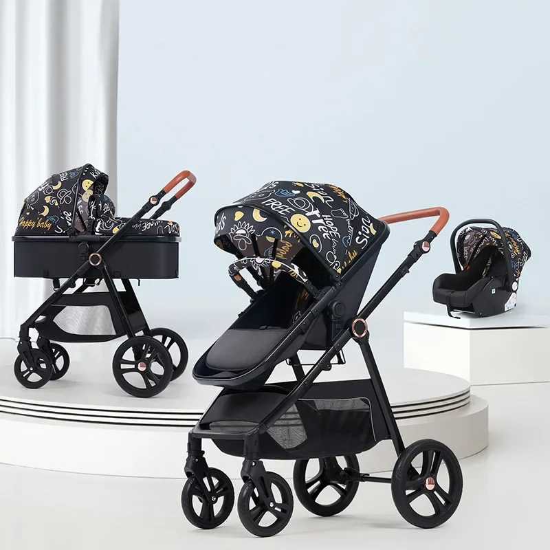 Multifunctional Three-in-one Stroller Lightweight Children's Stroller Deluxe High Landscape Stroller Foldable Newborn Carriage