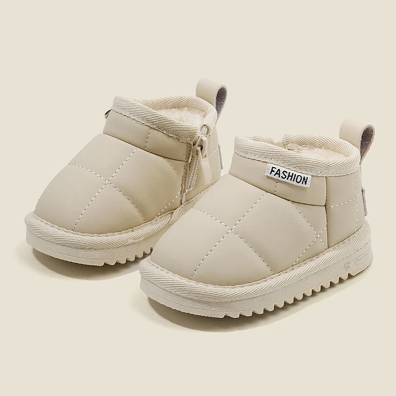 Brand Sewing Fashion Snow Boots For Kids Girls Boys Solid Warm Ankle Boots With Thick Plush Toddler Baby Princess Winter Shoes