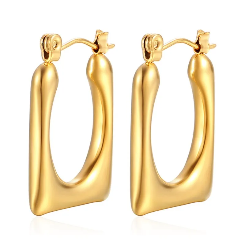 Chunky Chubby Stainless Steel Earrings for Women Simple Fashion Punk Gold Plated U-Shaped Hoop Earrings Waterproof Jewelry