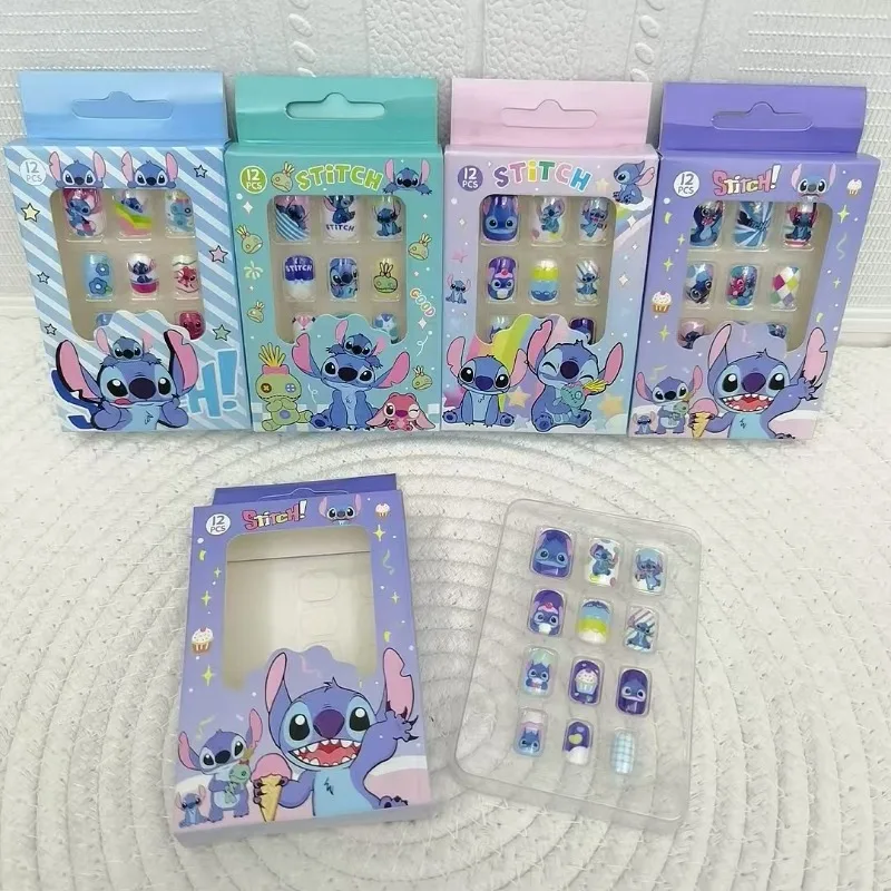 

24Pcs Disney Lilo & Stitch Fake Nails for Girls Fashion Cartoon Angel Nail Stickers Manicure Tools Detachable Fake Nails Gifts