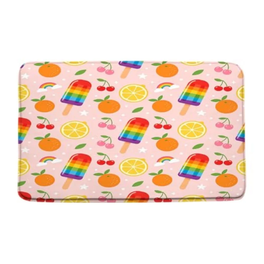 VIKAMA Summer Fruit Bathroom Mat Cute Rainbow Popsicle Orange Lemon Cherry Pink Bath Rug Home Decor
