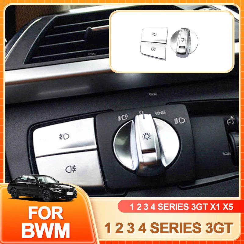 Горячая продажа для BMW 1 2 3 4 серии 3GT X1 X5 X6 3 шт. ABS Хромированный салон автомобиля Стайлинг Кнопка переключения фар Крышка Sti Подстаканники