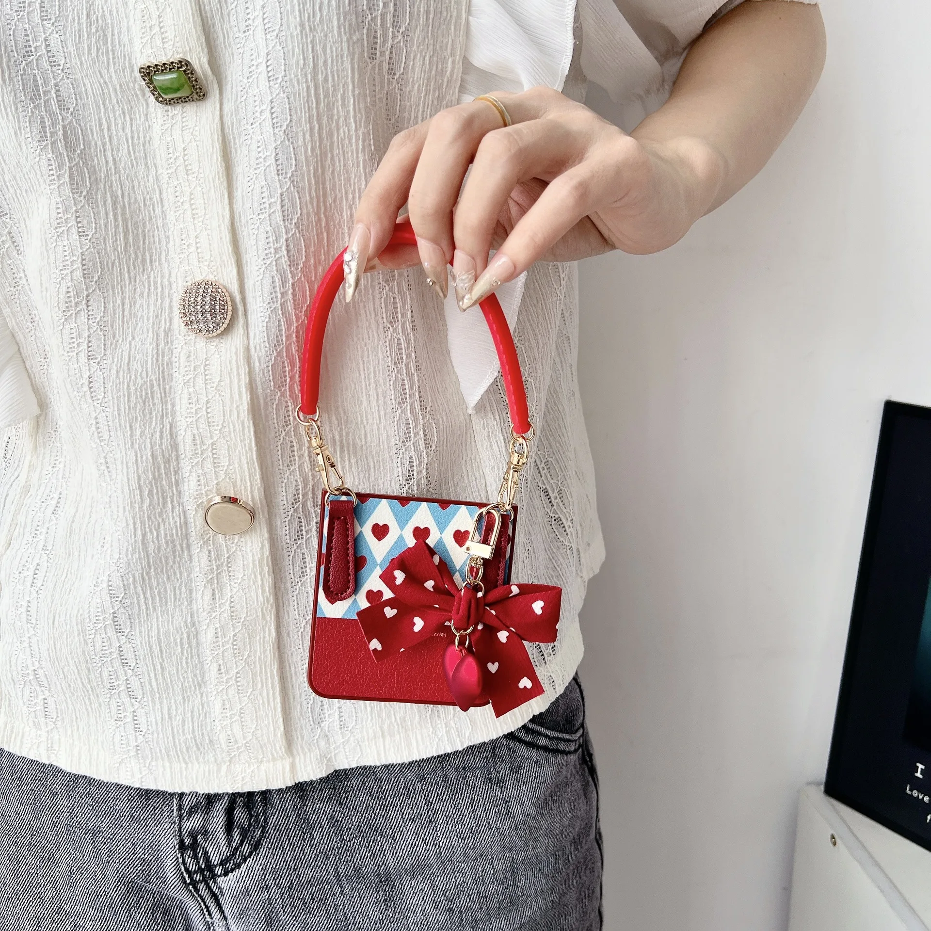 Etui na telefon z zawieszką Bowknot do Samsung Galaxy Z Flip 7 6 5 4 Ochronna tylna obudowa do ZFlip5 ZFlip6 ZFlip7 Case Shell