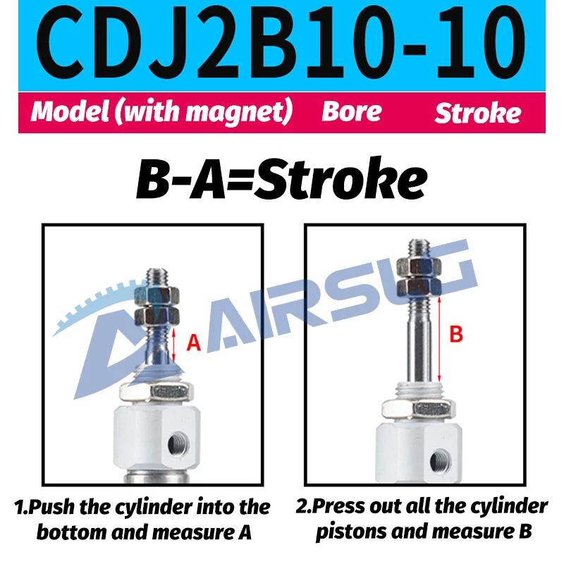 Doppeltwirkender pneumatischer Luftzylinder Mini kleiner CDJ2B Typ Einzelstange 10 mm 12 mm 16 mm Bohrung 20 mm 25 mm 30 mm 200 mm Hub CDJ2B12 – Detail 4