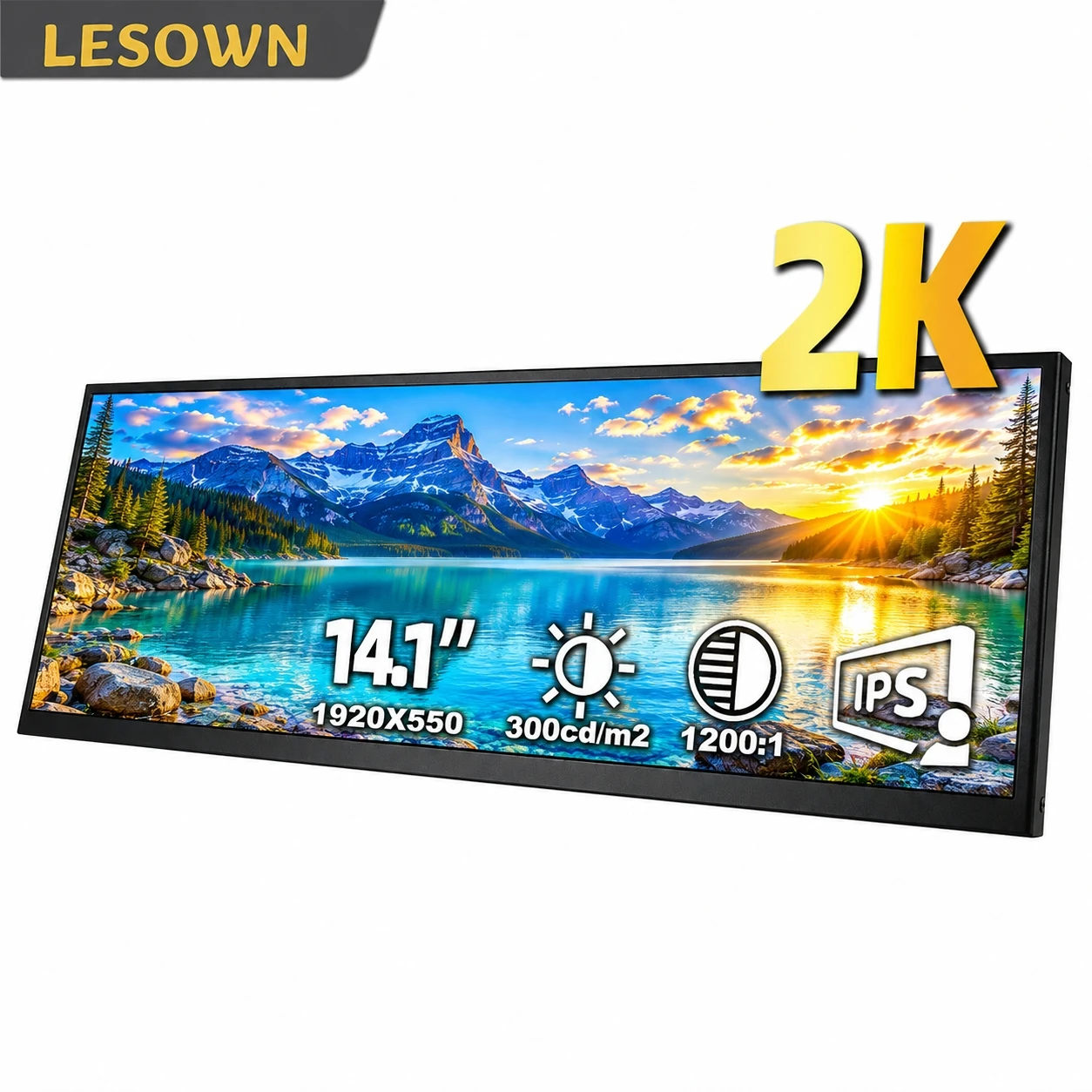 LESOWN 14.1 Inch Aluminum Shell Monitor 16:4 Portable Screen Plug and Play External Display for Office