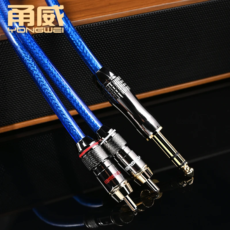 YONGWEI Aux 6.5 Jack to 2RCA Audio Cable for Microphone Power Amplifier Hi-end 6N gold plating 6.5mm to 2RCA Male to Male Cable