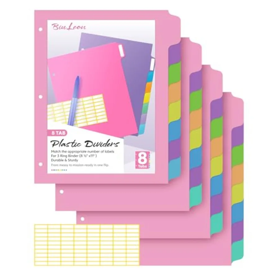 

32Pcs/4Set- 8 Tab] Binder Dividers with Tabs, Plastic Dividers for 3 Ring Binder, Letter Size Binder Tabs for Organizing School