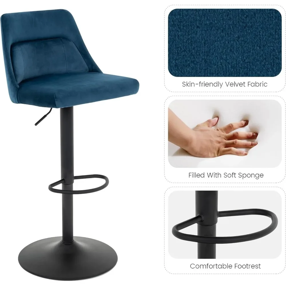 XMSJ Rotating Bar Stool, Modern Velvet Cushioned Bar Stool, High Back Bar Stool with Adjustable Counter Height