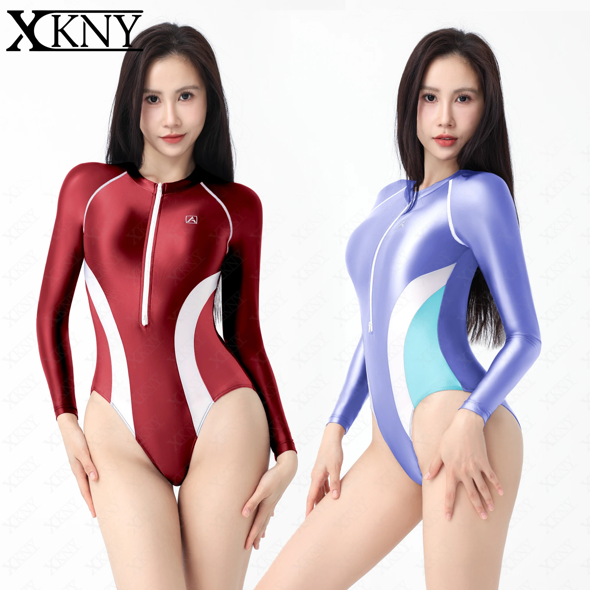 

AMORESY атласные глянцевые колготки маслянистые эластичные шелковистые боди на двусторонней молнии купальник с длинными рукавами конкурентоспособный купальник для йоги