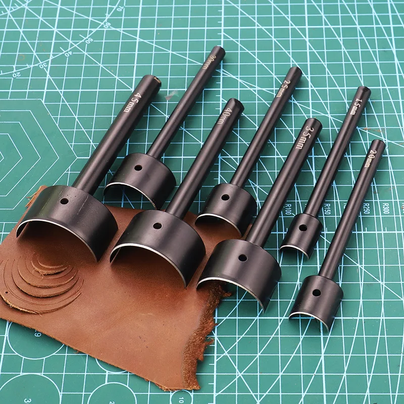 7 Pcs Half Round Punch Leather Craft Cutter Punch Tools for DIY Crafting Strap Belt, Wallet and Bag End with 7 Sizes (15-45 mm)