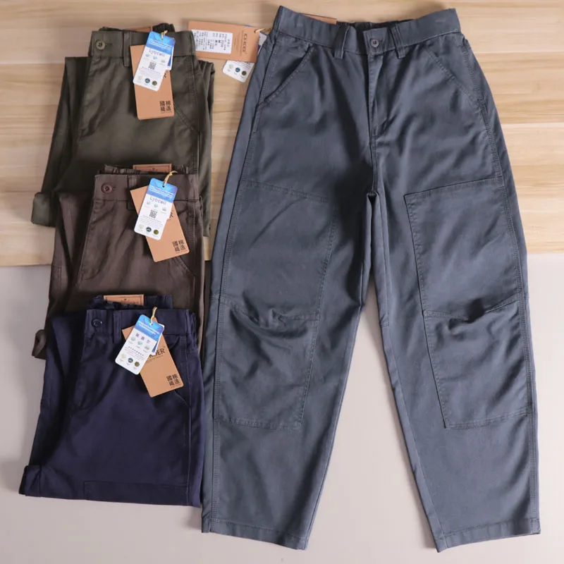 

Осенние американские рабочие брюки в стиле ретро, мужские свободные брюки с 3D вырезом, широкие брюки с нашивкой на колено, длинные брюки Thi