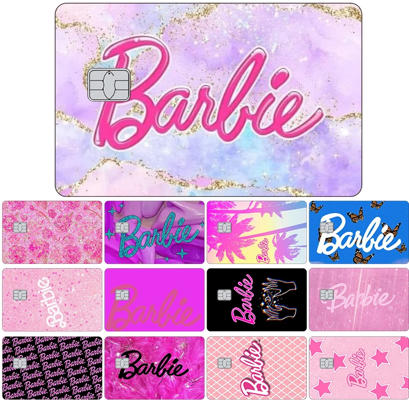 Cute Barbie Diy Scratch Resistant Cartoon PVC Film Skin Stickers Anime Girls Debit Credit Bank Card Diy Creative Glitter Cover