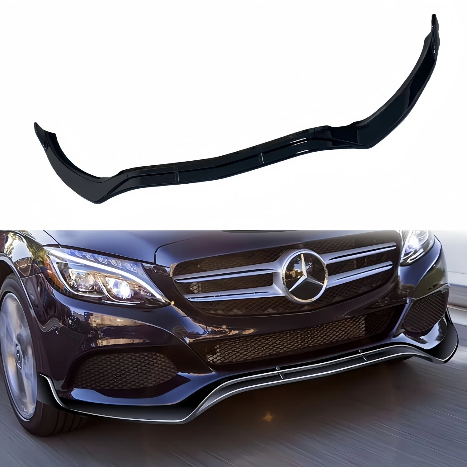 Separador de labio de parachoques delantero de coche, color negro brillante, 3 uds., para Mercedes Benz Clase C W205 S205 C180 220 250 300 Base 2015-2018 Pre-Facelift