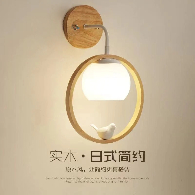 

Nordic Log Solid Wood Dickey Wall Lamp Japanese Homestay Restaurant Room Decor Household Lighting Bedside Board Atmosphere LED