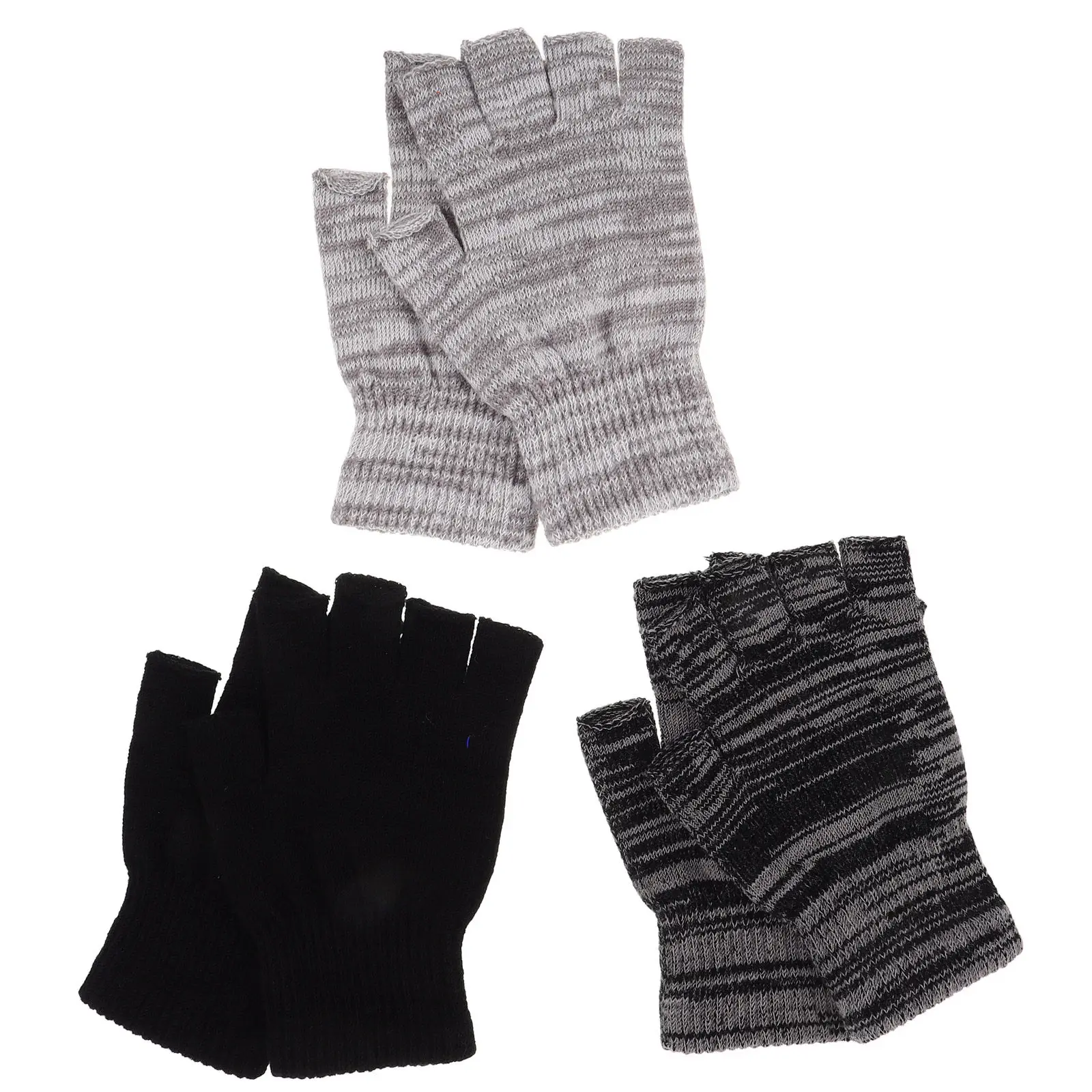 

3Pairs Warm Knitted Gloves for Women Cold Weather Half Finger Elastic Acrylic Fingerless Mittens for Commuting and Cycling