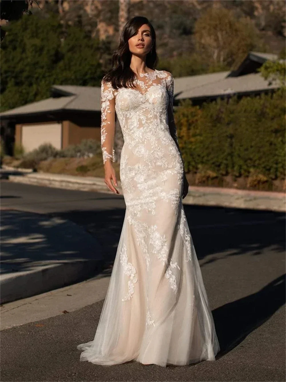 

Classic Long Sleeve Wedding Dress With Lace Bohemian Bride Dresses Illusion Neckline Backless Bridal Gowns vestido de noiva 2024