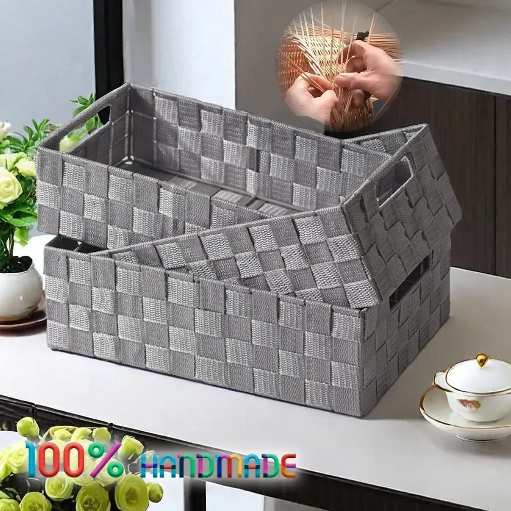 

European Style Minimalist Hand Woven Storage Basket Handmade Desktop Miscellaneous Storage Organizing Basket Business Style