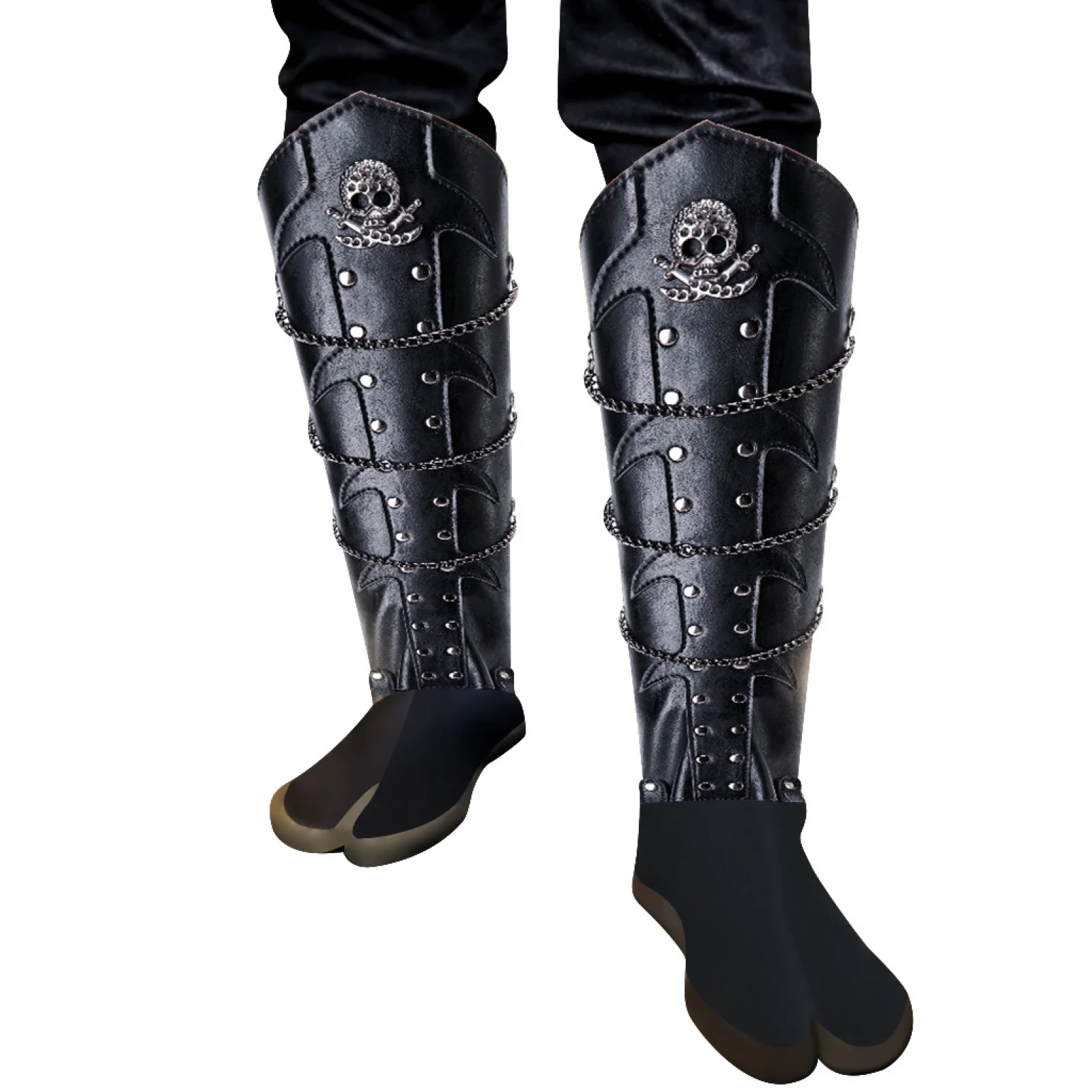 

Halloween Medieval Faux Leather Leg Gaiters Vintage Middle Ages Knight Leg Armor Mercenary Leg Guards for LARP Cosplay Props