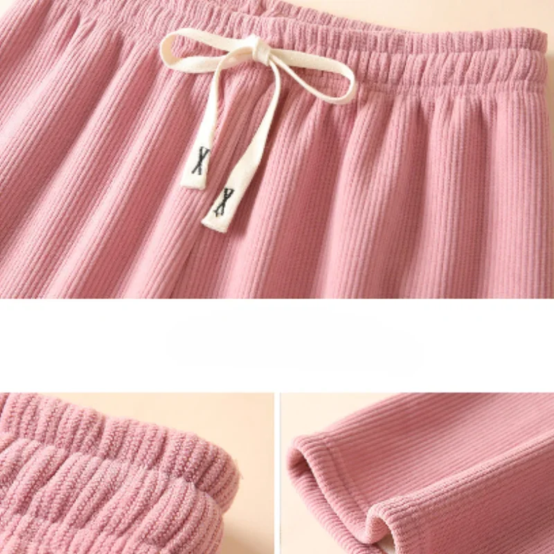 طويل بنطال ذو قصة أرجل واسعة النساء الخريف الشتاء عالية الخصر فضفاضة سليم سروال قصير مستقيم الرباط موضة عادية بسيطة تناسب الصلبة لطيف