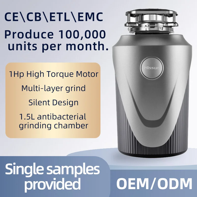 Electric Stainless Steel Household Kitchen Garbage Disposal Machine Silent Design Hotel Waste Disposal Dishwasher Interface DC