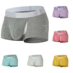 1Pcs Open Front Underwear Men Cotton Sexy Men's Solid Color Boxer Shorts Panties Breathable Pouch Bulge Underpants Male hombre