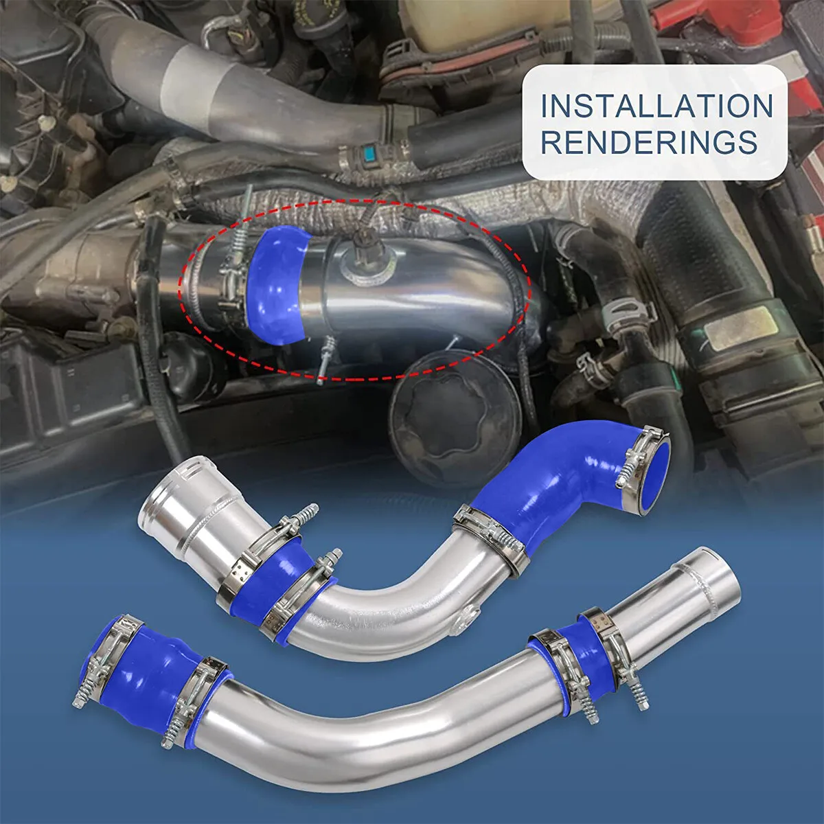 ترقية أنابيب المبرد الداخلي البارد والساخن لسيارة فورد 6.7L Powerstroke ديزل 2011-2016 أزرق