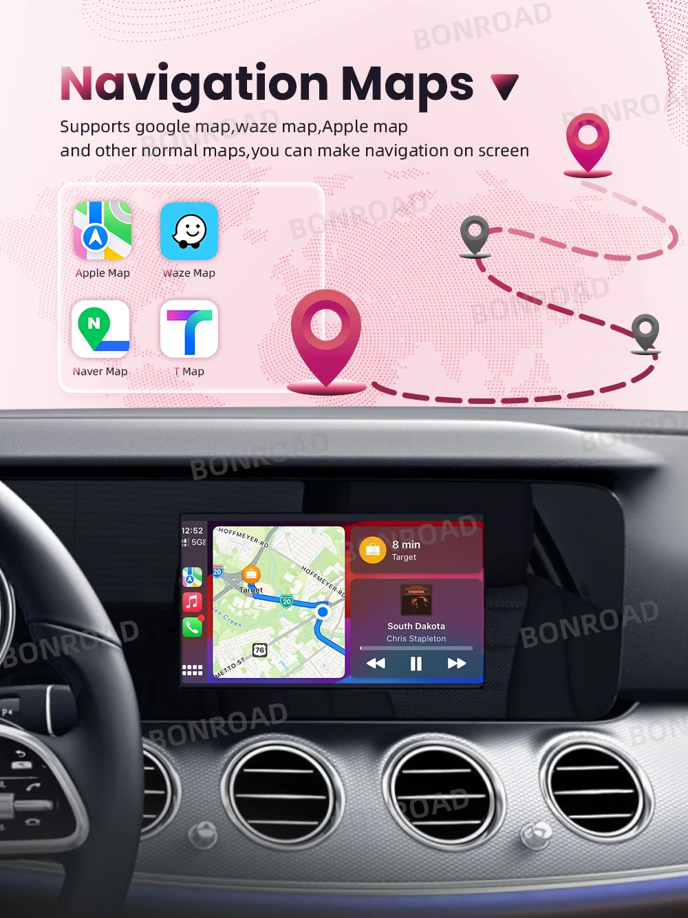 BONROAD Wireless CarPlay Android Auto Interface-Modul für Mercedes Benz W213 NTG 5.5 mit 7-Zoll-Bildschirm, Bluetooth Mirror Link – Detail 7