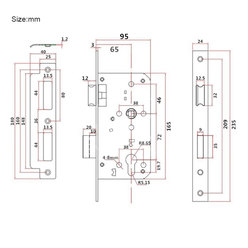 ใหม่ 1 ชิ้นสแตนเลส Fire-proof ประตูล็อค Body 6572/7265 โรงพยาบาลสํานักงานเหล็กไม้ประตูล็อค Body 24 สแควร์/รอบหัว