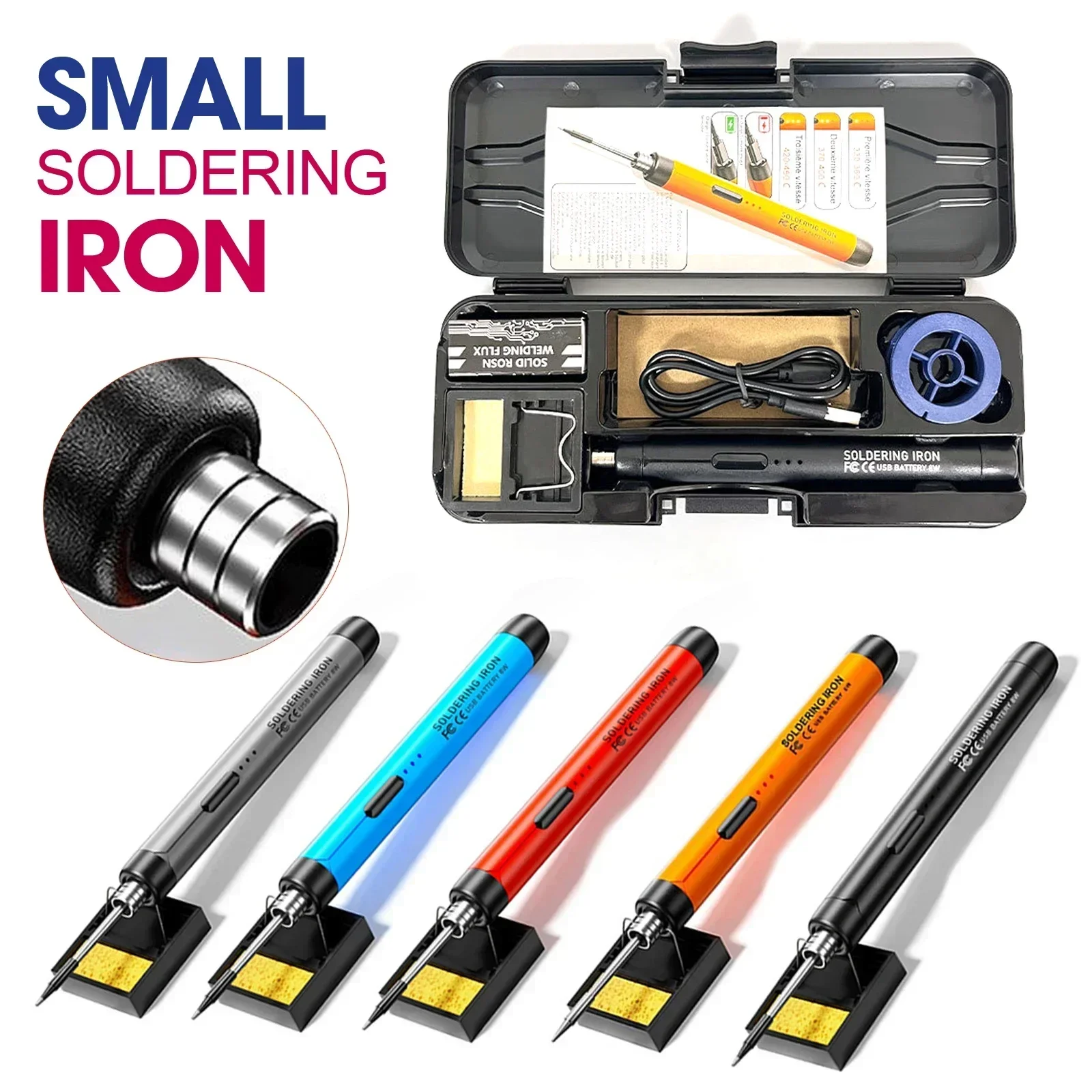 

USB Adjustable Temperature Soldering Iron Mini Small Soldering Iron Set Type-C Interface 800mAh Battery Portable Repair Tools