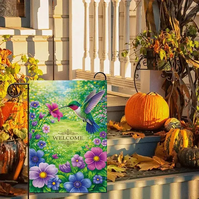 Hummingbird Welcome Garden Flag 12x18 Inch, Floral Spring Garden Flag with Colorful Flowers, Decorative Outdoor Yard Lawn Po jjp