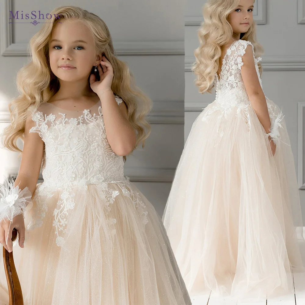 

MisShow Kids Lace Flower Girl Dress Crew Neck Princess First Communion Children Bridesmaid Dresses For Wedding Party Birthday