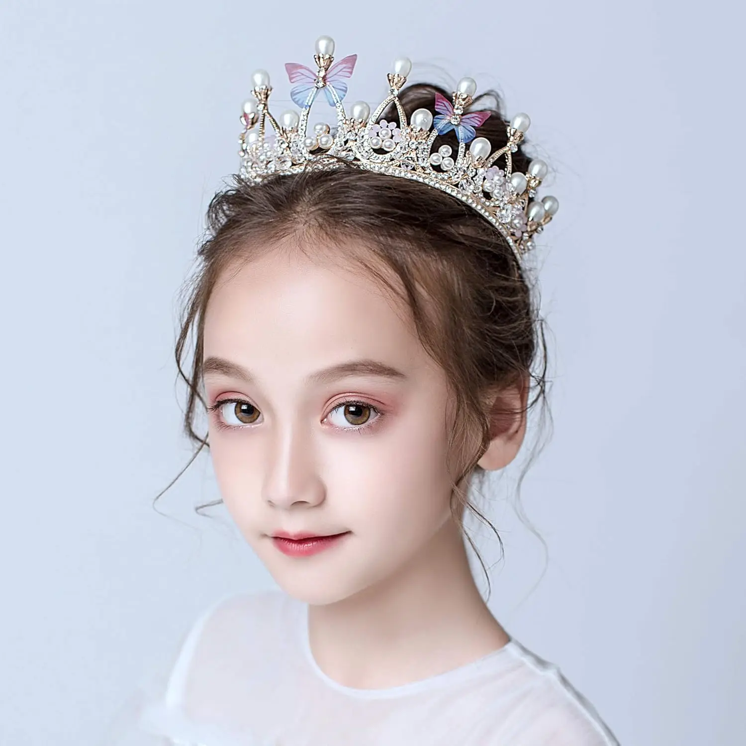 Princess Tiaras for Girls Birthday Crown for Girls Butterfly Princess Performance Disc Hair Model Catwalk Handmade Crystal Tiara