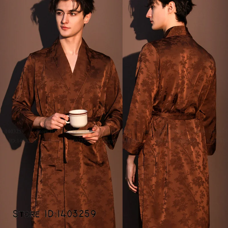 

Новый мужской халат-кимоно из жаккардового шелкового атласа, весенне-летний, для сна и дома, свободный повседневный домашний костюм, нижнее белье
