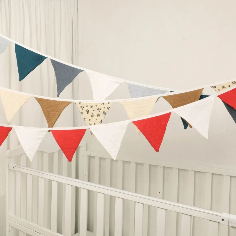 Cotton Bunting Banner Triangle Flags Newborn Photography Props Hanging Banner Baby Room Garland Flags Shower Party Pendant Flag