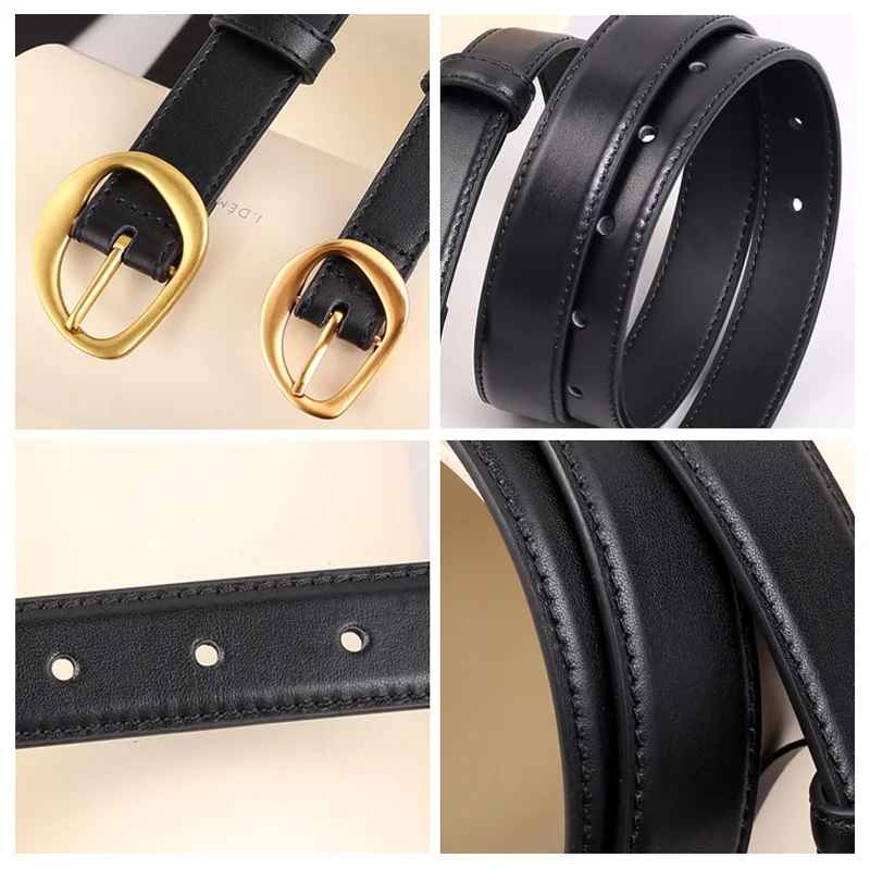 No.icare-Ceinture en cuir de vachette véritable pour femme, ceinture à épingles en cuir de vachette véritable pour fille, ceinture en métal pour femme, à la mode et de luxe, nouveau, 2023