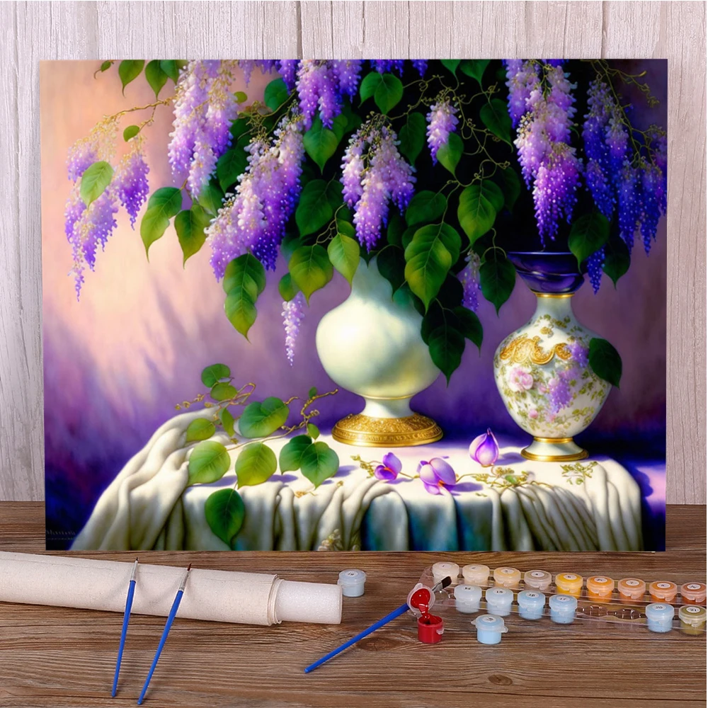 Still Life Flowers Painting By Numbers Package Oil Paints 40*50 Canvas Painting Home Decoration For Kids Wall Art For Drawing