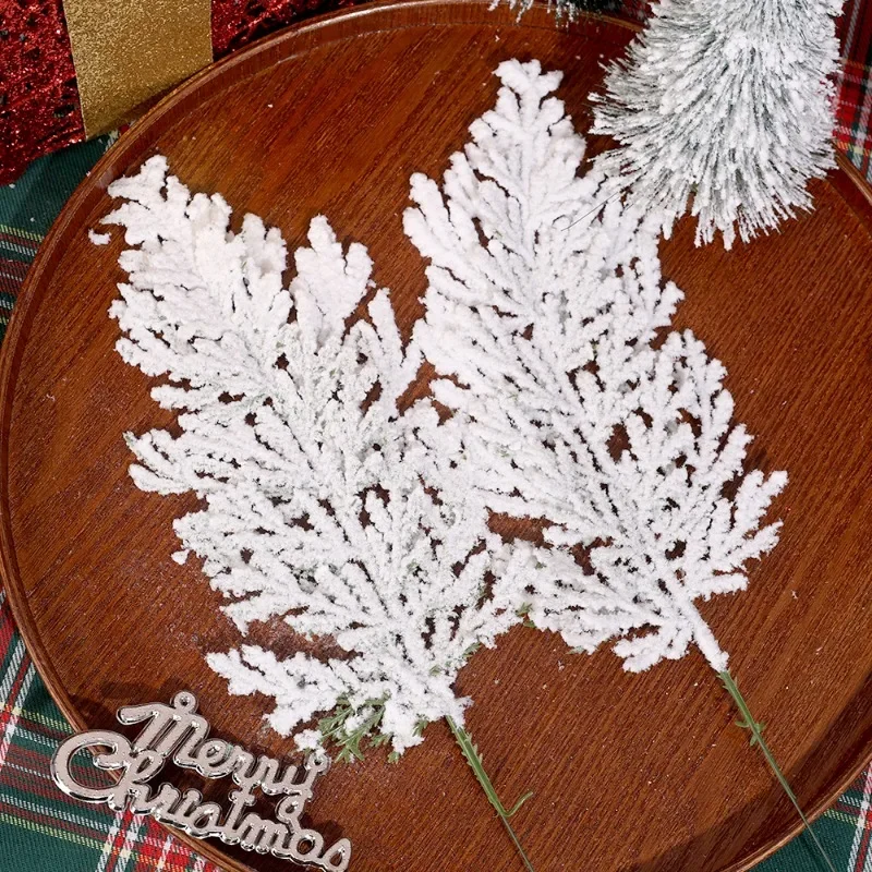 20/1 قطعة عيد الميلاد الصنوبر إبرة فروع السرو ورقة توافدوا شجرة عيد الميلاد الصنوبر الاصطناعي نبات صناعي إكليل حلية الثلوج غصين ديكور #6