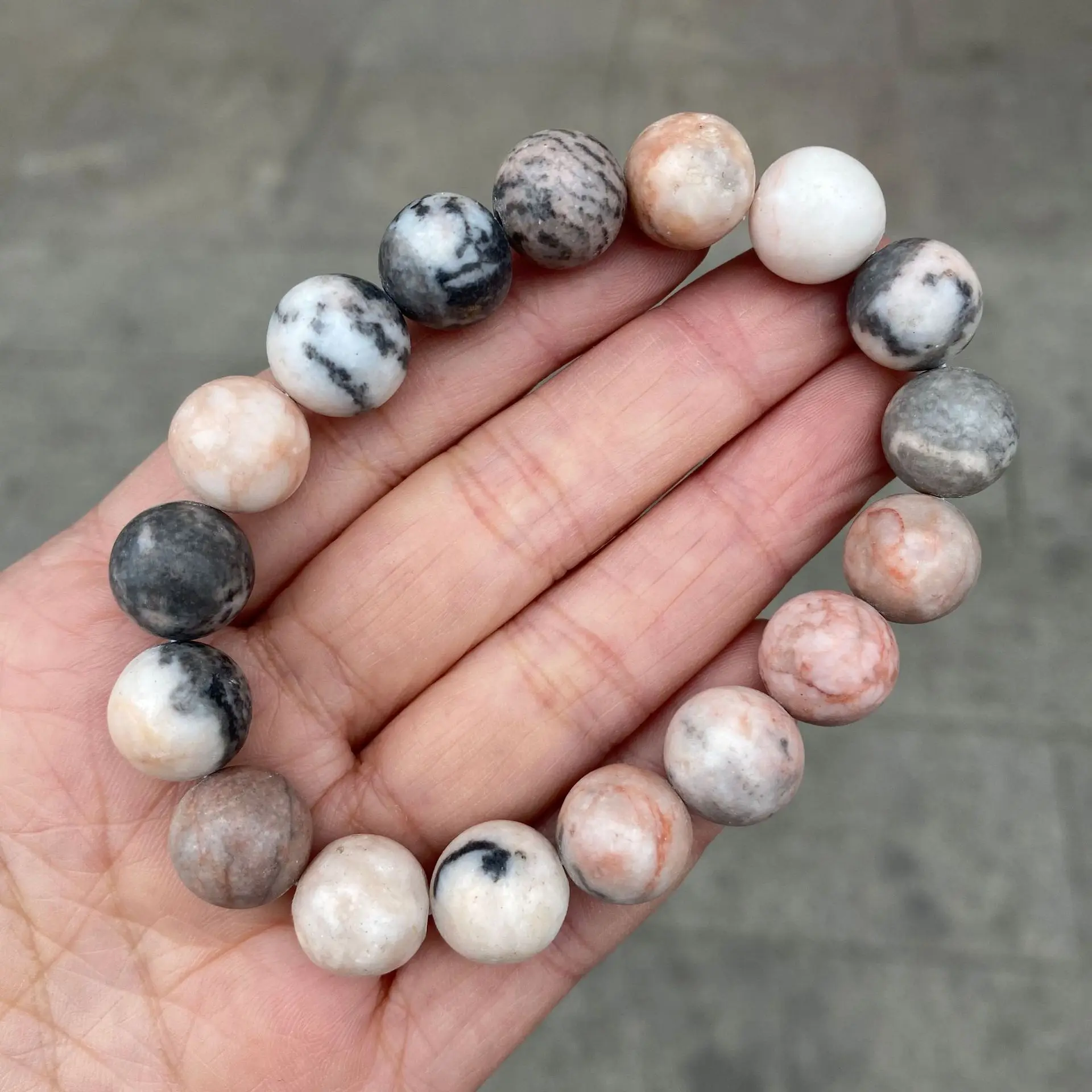 Natural Frosted Pink Zebra Mineral Stone Bracelets Handmade Matte Stone Bead Bracelet Women Men Yoga Meditation Jewelry Gift