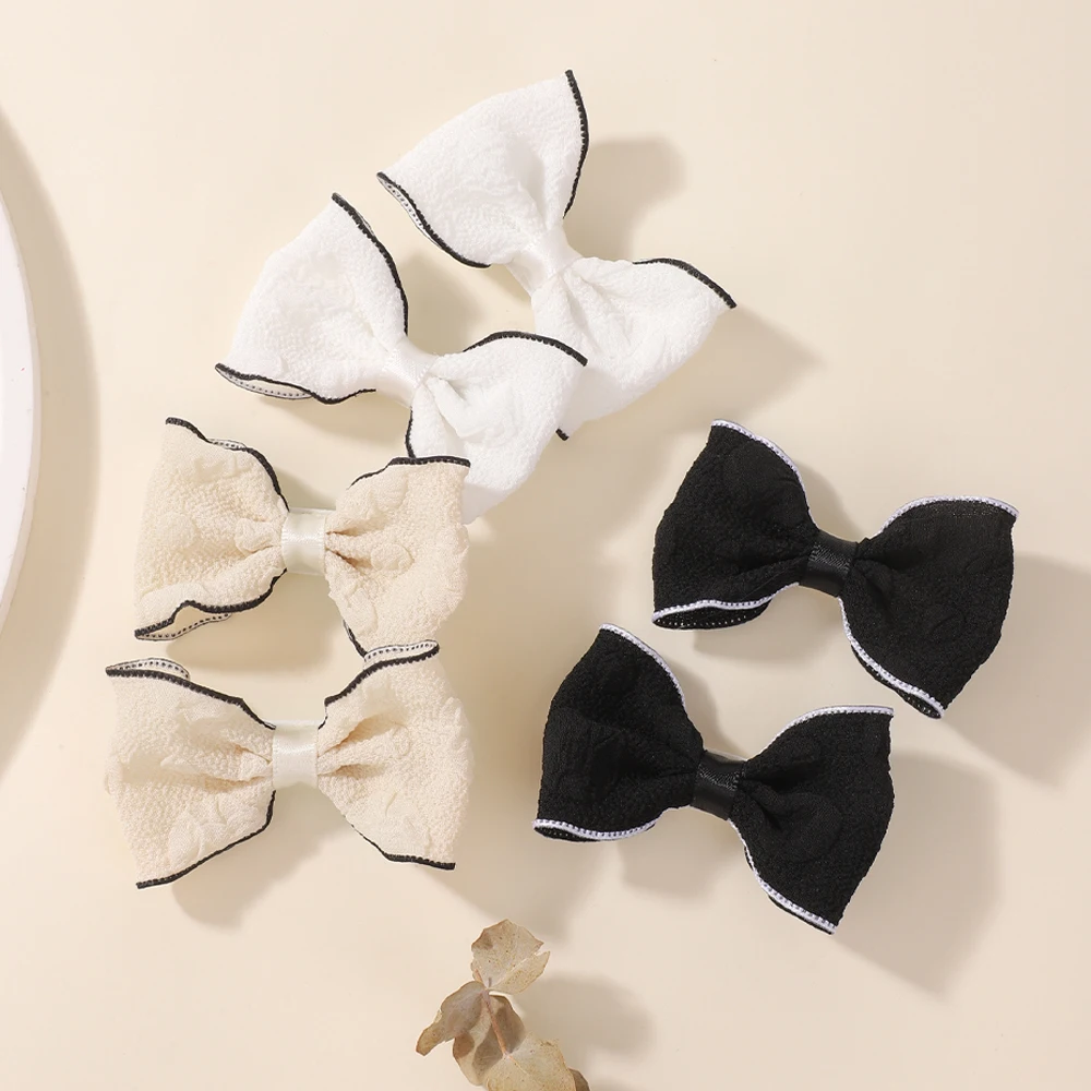 

6Pcs Sweet Bows Hair Bangs Clip Lovely Girls Hair Accessories Boutique Hairgripes Cream White Solid Black Hair Clip
