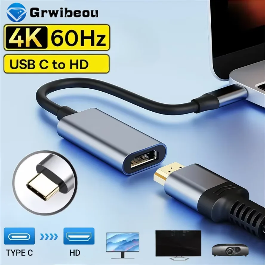 

Type C To HDMI-Compatible Adapter Cable USB C 4K USB 3.1 HDTV Converter Cable For Projector PC MacBook Pro Laptop Tablet XIAOMI