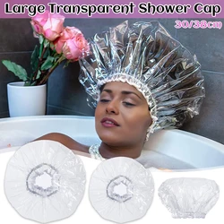 38cm Oversized Large Transparent Shower Cap Reusable Waterproof Oil Baking Bathing Hat for Women Men Thick Long Braids Hair
